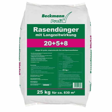 25 kg Rasendünger mit Langzeitwirkung 20+5+8 Beckmann f.ca. 830m²
