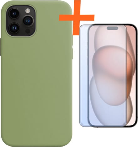 Hoes - Met Screenprotector - Geschikt voor Apple iPhone 15 Pro Max - Sterk & Shockproof - Back Cover - Siliconen Case - Telefoon Hoes - Groen