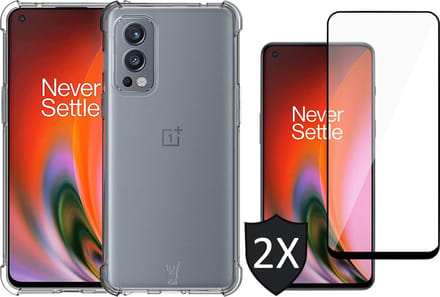 Hoesje geschikt voor OnePlus Nord 2 - Shock Siliconen Case Transparant met 2x Screenprotector Glas Full Screen Protector