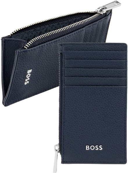 HUGO BOSS Leren kaarthouder Classic Grained Cardholder With Zip Navy donkerblauw