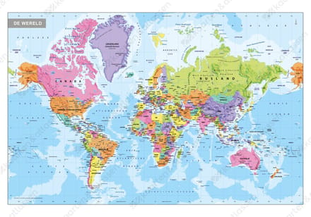 Poster - Wereldkaart - 100 x 140 - de Wereld
