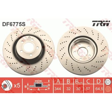 Remschijf TRW DF6775S voorkant, geventileerd, sterk gecarboniseerd, 1 Stuk