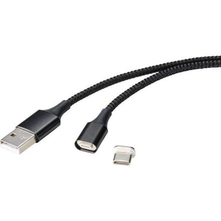 Renkforce RF-4746076 USB-kabel USB 2.0 USB-A stekker, USB-C stekker 1.00 m Zwart Magnetische stekker