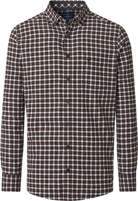 Redmond modern fit overhemd - flanel - zwart met wit en oranje geruit