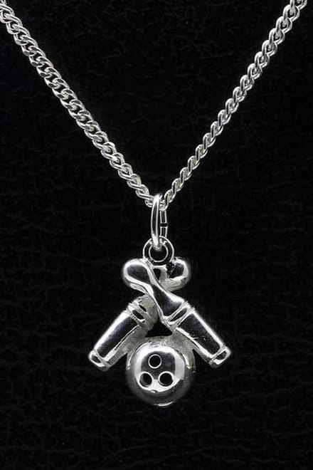 Zilveren Bowlingpins ketting hanger - met bal