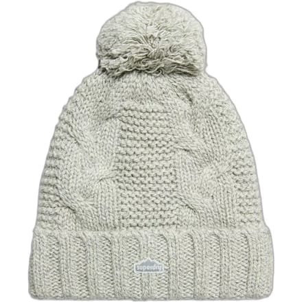 Superdry Kabelgebreide Beanie met Pompon Lichtgrijs Grootte: 1SIZE