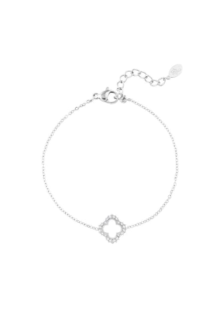 Bijoutheek Armband (Sieraad) Open Klaver Stenen Zilver