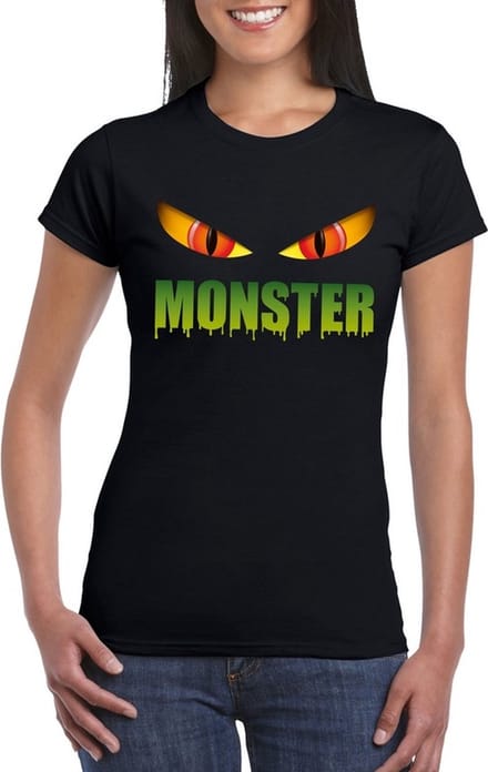 Halloween monster ogen t-shirt zwart dames - Halloween kostuum M