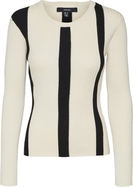 Vero Moda Trui Vmgold New Rib Ls O-neck Pullover 10311391 Birch/w. Black Dames Maat - S