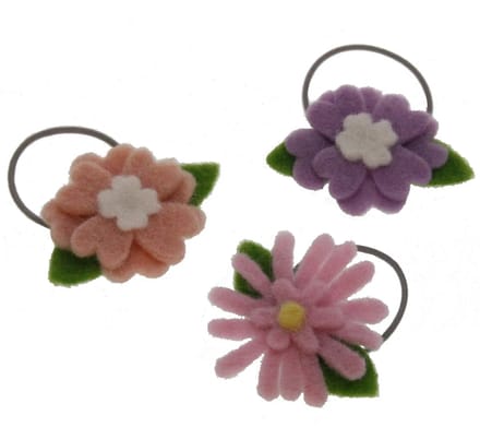 Haarelastiekje met bloemen Set/3 vilt Ø5,5cm