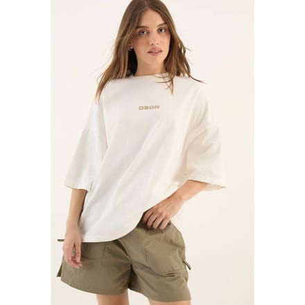 Dames Dsgn Studio Zwaar Gewassen Oversized T-shirt Met Korte Mouwen | Creme | Maat: 3XL