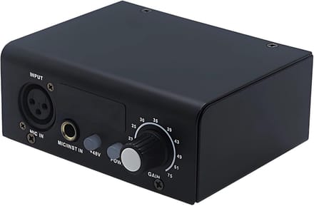 Microfoon Voorversterker - Audio Interface - Studio Opnames - Dubbel Kanaal - 20x20x16cm - Zwart