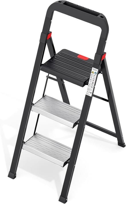 Famanu – Aluminium 3-traps trapladder met handgreep en antislip pedalen