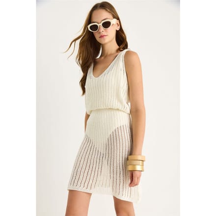 Mouwloze Geweven V-hals Midi-jurk