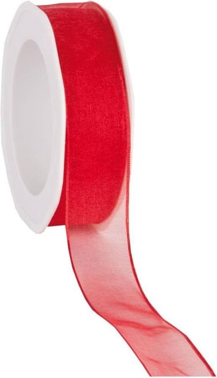 Wired organzalint Rood – 25 mm × 20 m – Organza