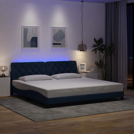 vidaXL - Bedframe - met - LED - zonder - matras - 200x200 - cm - stof - blauw