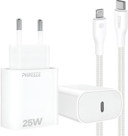 Phreeze usb C snellader 25w met kabel geschikt voor iPhone en iPad Lightning - 1 meter