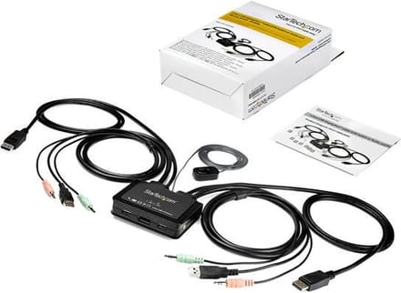 StarTech.com 2 Port USB 4K60Hz DisplayPort KVM Switch with Built-In Cables - KVM / audio switch - 2 ports