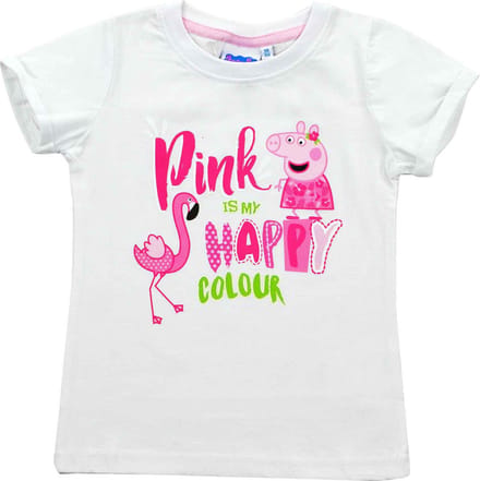 Peppa Pig Shirt - Korte mouw - Wit - Pink is my happy colour - Maat 122/128