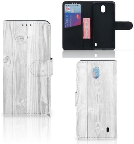 Nokia 1 Plus Book Style Case White Wood