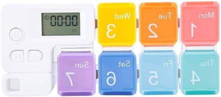 Digitale medische tas met timer en alarmklok, transparant, lichtgewicht en kleurgecodeerd voor weekplanning