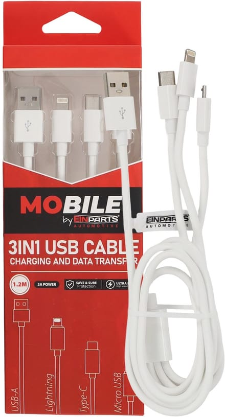 Einparts 3-In-1 Kabel 12M 3A Voor Micro-Usb, Lightning En Usb-C Opladen