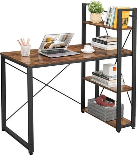 Mazazu - Bureau - Computertafel met 3 planken - Industrieel - Bruin/zwart - 120x60x76 cm