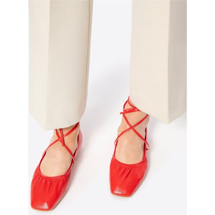 Wittchen Dames Ballerina's in Echt Leer met Strikjes Rood Echt Leer