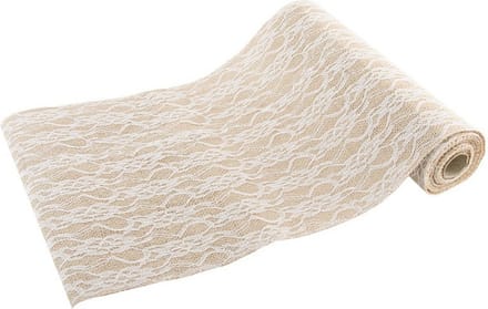 Chaks Jute tafelloper - 2x - met wit kant - 29 x 300 cm - Tafeldecoratie versieringen