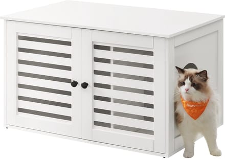 Feandrea - Kattenbak - Kattenbak Kast - Lamel Deuren - Bbijzettafel - Wit