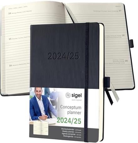 Wochenkalender 2024/2025 A5 - zwart - Hardcover - 2 pagina's per week - 256 blz.