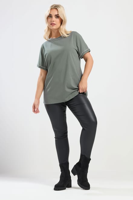 Yours Saliegroene Tshirt Met Parelrand Size 54-56