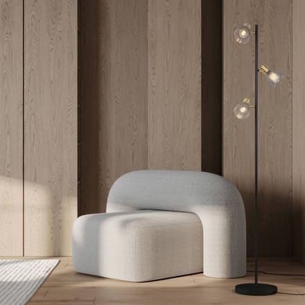 Näve Vloerlamp Lindita, 3-lamps, glas, ijzer, rookgrijs, E14