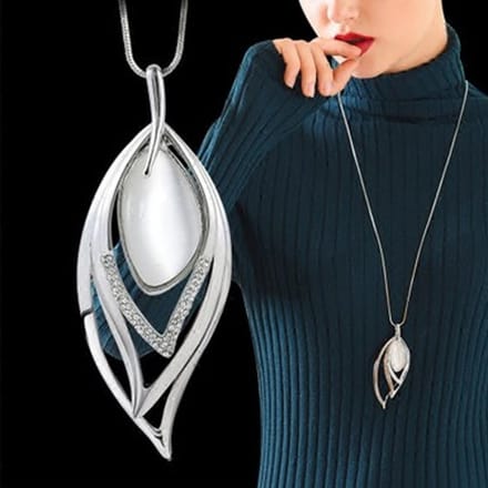Mode Vrouwen Opaal Blad Lange Ketting Holle Bruiloft Trui Ketting white