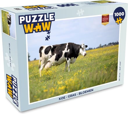 Puzzel Koe - Gras - Bloemen - Legpuzzel - Puzzel 1000 stukjes volwassenen