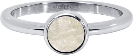 Quiges Stapelring Dames - Vulring - RVS Zilverkleurig met Schelp Creme - Maat 22 - Hoogte 2mm