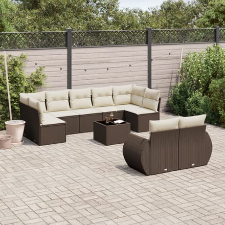 vidaXL - 10-delige - Loungeset - met - kussens - poly - rattan - bruin