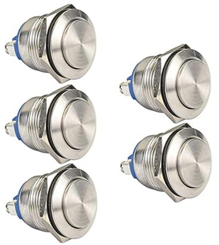 5 Stuks 19mm Waterdichte Momentary Drukknop 5A 12V/24V/125V/250VAC