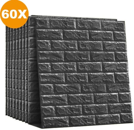 Wandpanelen - 3D Zwart - 60 Stuks - Muurstickers - Watervast - 70x77cm