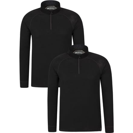 Mountain Warehouse Heren Merino Wol Base Layer Top (Set van 2) (Zwart)
