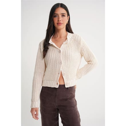 Gestructureerde Ribgebreide Cardigan met Knopen