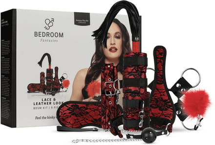 Bedroom Fantasies - Lace & Leather Look - 8-delige Bondage Set - Rood
