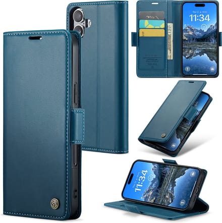 CaseMe Wallet Case met RFID Bescherming en Magneetsluiting voor iPhone 16 Plus _ Blauw