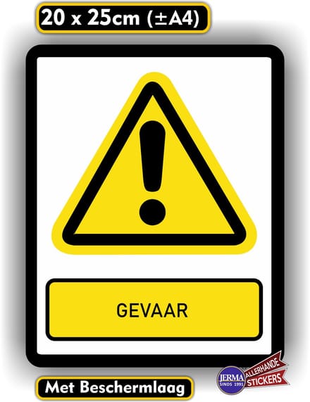 Jerma - Gevaar - Waarschuwing - ISO 7010 - Sticker - 20x25 cm - Zelfklevend - Weerbestendig - Vinyl