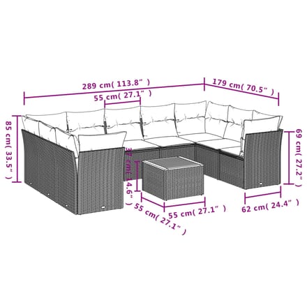 vidaXL - 10-delige - Loungeset - met - kussens - poly - rattan - beige