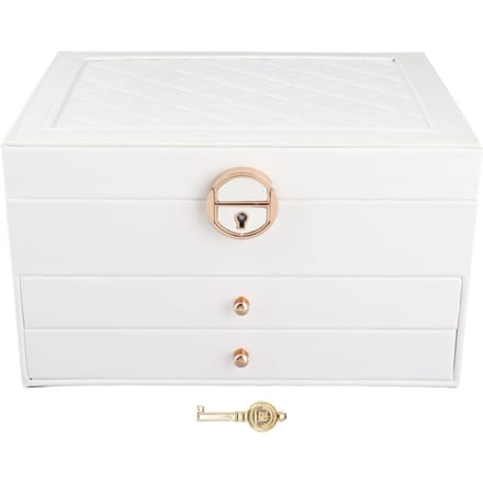 Sieradenkistje Stijlvol Licht Luxe PU Leer 2 Laags Sieradenkoffer voor Ringen Oorbellen Horloge Armbanden white