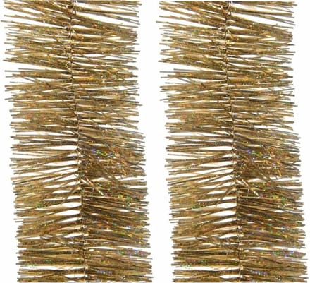 Decoris kerstslinger - 4x - goud glitter - 270 cm - folie/lametta slinger - kerstboomversiering