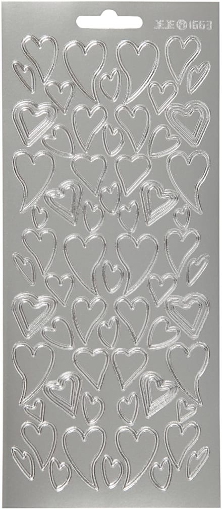 Stickers, harten, vel 10x23 cm, zilver, 1 vel
