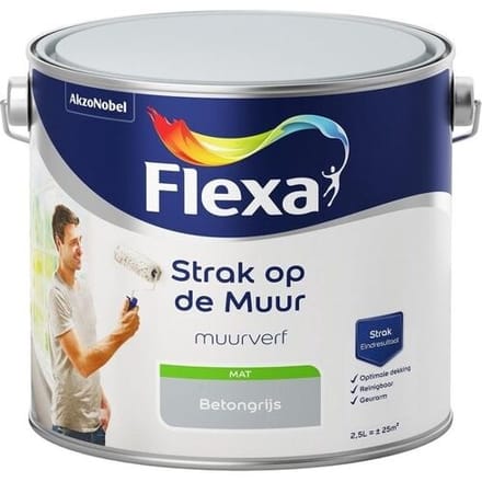 Flexa Strak Op De Muur Muurverf - Mat - Betongrijs - 2,5l