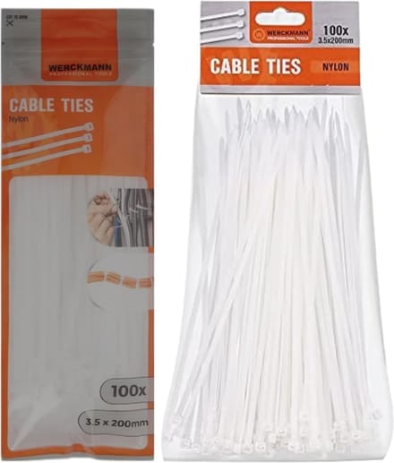 Kabelbinders - Tie Wraps - Kabelbeheer - Duurzaam Nylon Materiaal - 3.5 x 200 mm - Wit